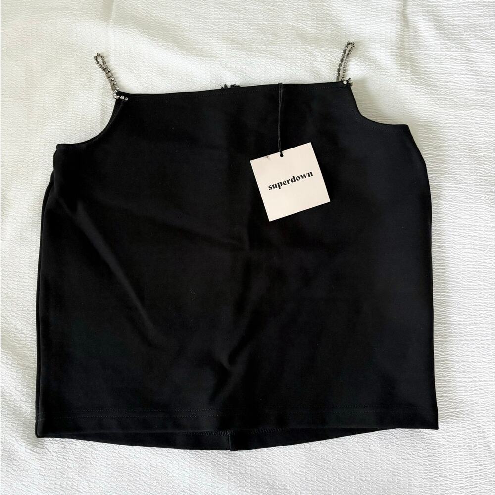 Superdown Rhinestone Strap Cami Top Black Size S NWT Revolve Embellished